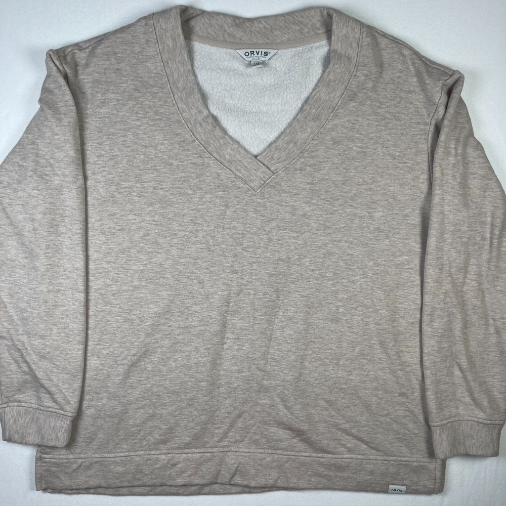 Orvis Women's L Heather Gray V-Neck Sweatshirt‎ Casual Outdoor Pullover